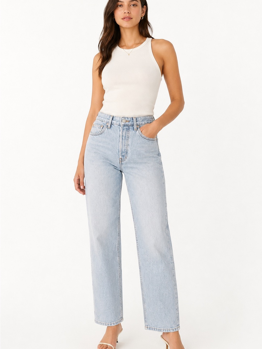 Reformation Light Blue Straight Leg High-Rise Jeans